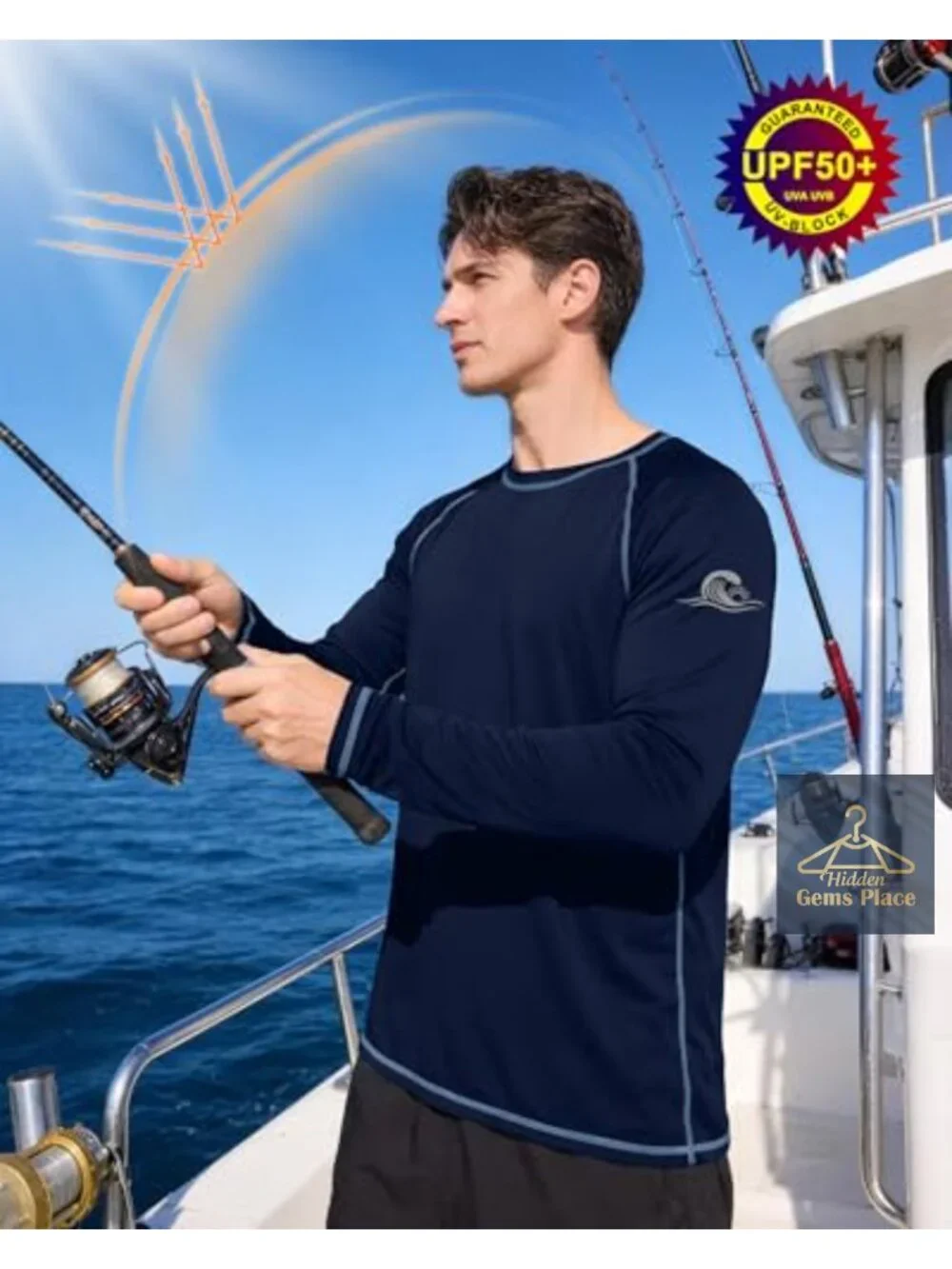Men's UPF 50+ Long Sleeve Rash Guard UV Sun Protection Swim Shirt